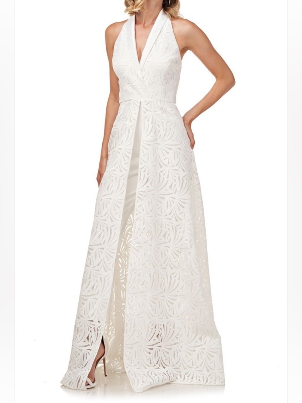 Kay Unger New York Tuxedo Pantsuit Dress Lace Embroidered Size 10